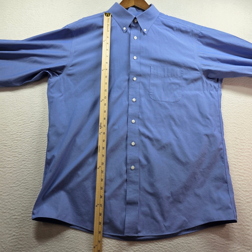 Roundtree & Yorke Button Down Shirt Mens 17 35 Blue Gold Label Fitted Non-Iron - Picture 7 of 10